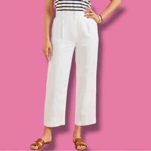Talbots Size 12P Bristol White Linen Cropped Pants w/Invisiflex Comfort Waist